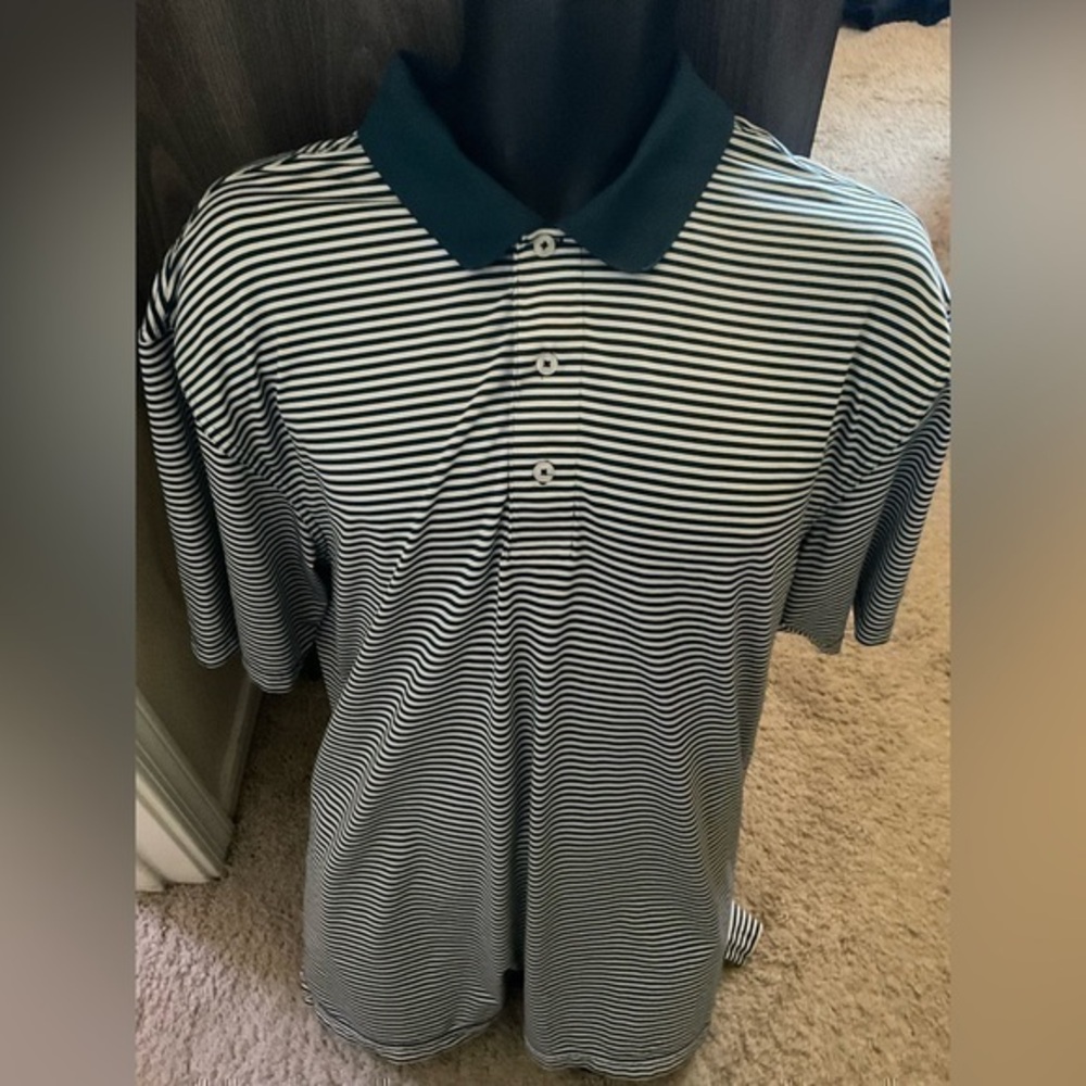 Men’s green striped used size XL Oxford Golf premium polo shirt - Picture 1 of 3